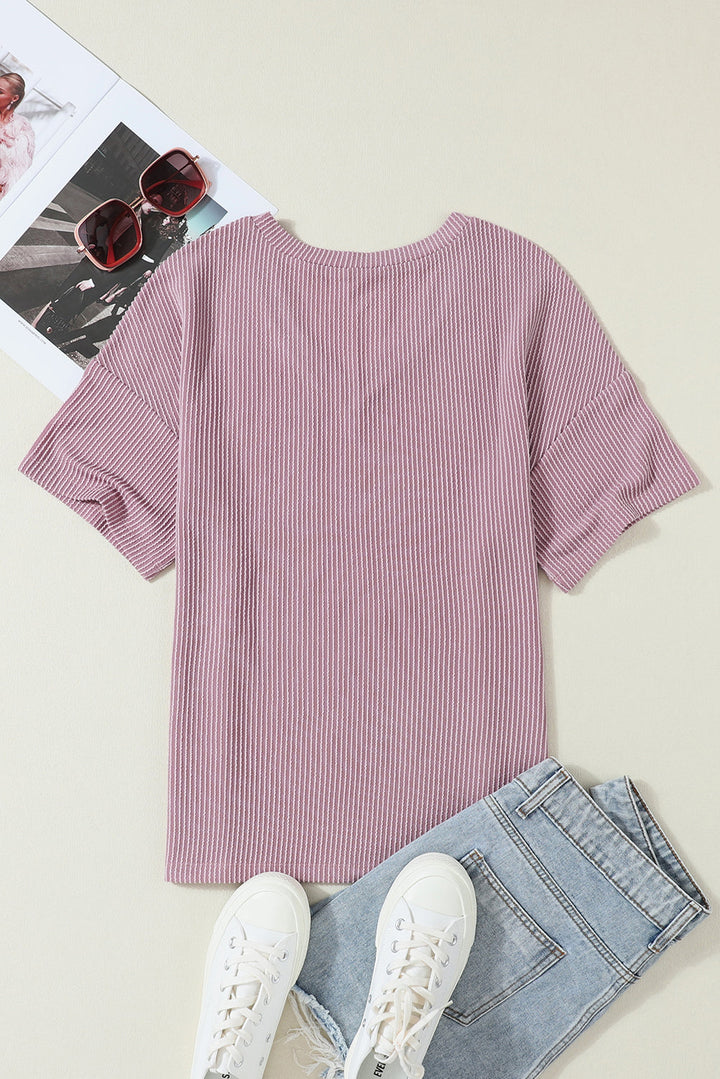 corded v neck chest pocket loose t shirt 1