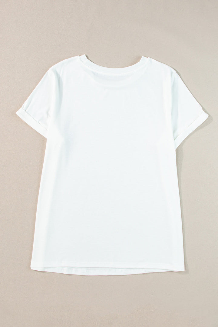 Round Neck Rolled Sleeve Plus Size T-shirt
