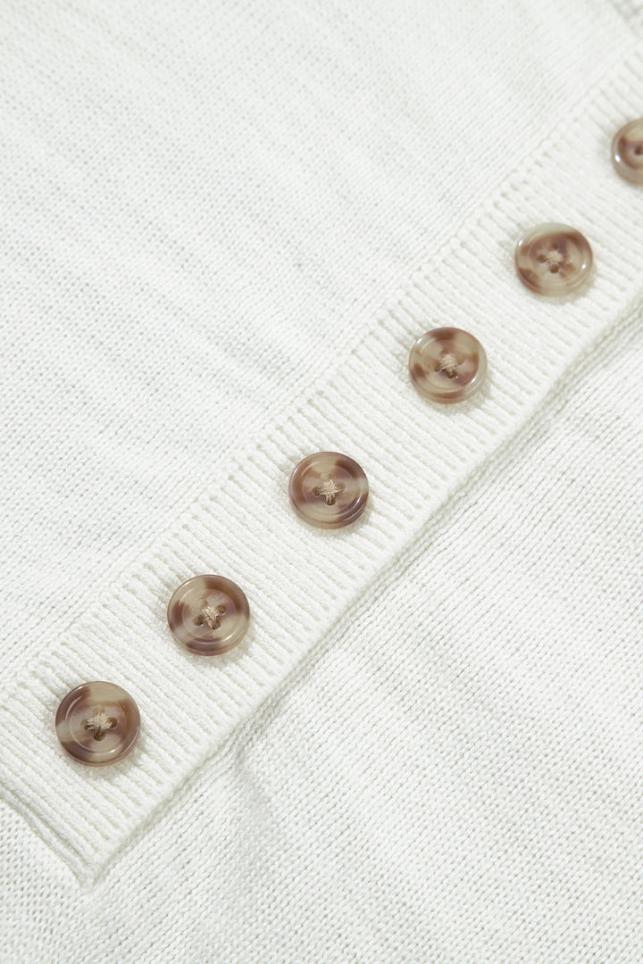 Khaki Polka Dot Contrast Long Sleeve Button V Neck Sweater