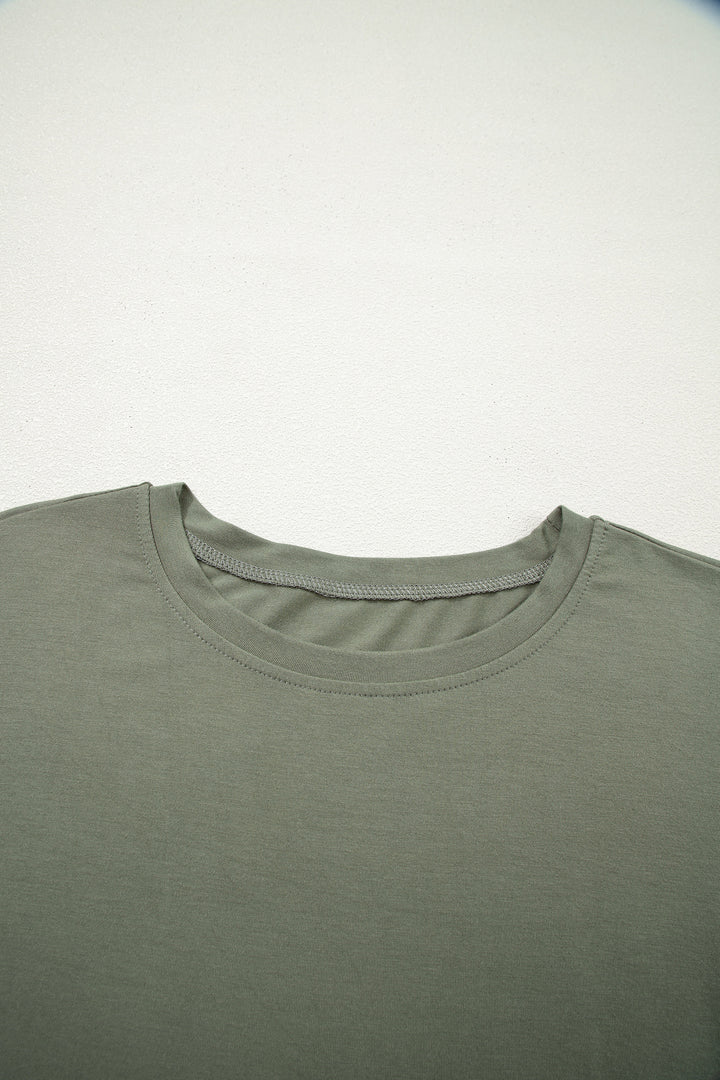 Laurel Green Solid Color Oversize Tee Tie Wrap Mini Skort 2pcs Set