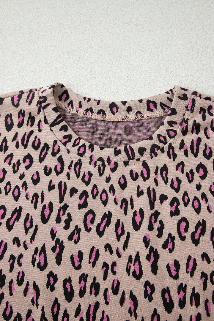 Pink Leopard Print Casual Tee and Pants 2pcs Outfit