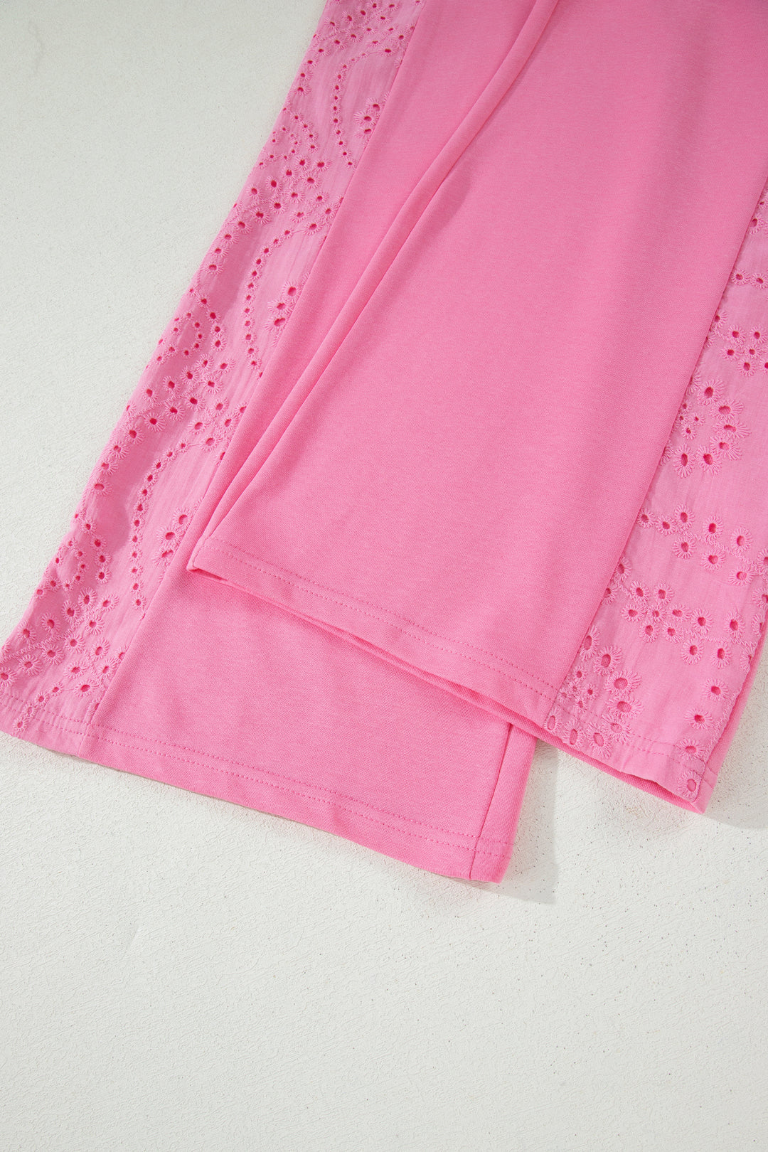 Sachet Pink Lace Patchwork Half Sleeve Top Elastic Waist Pants Two Piece Set