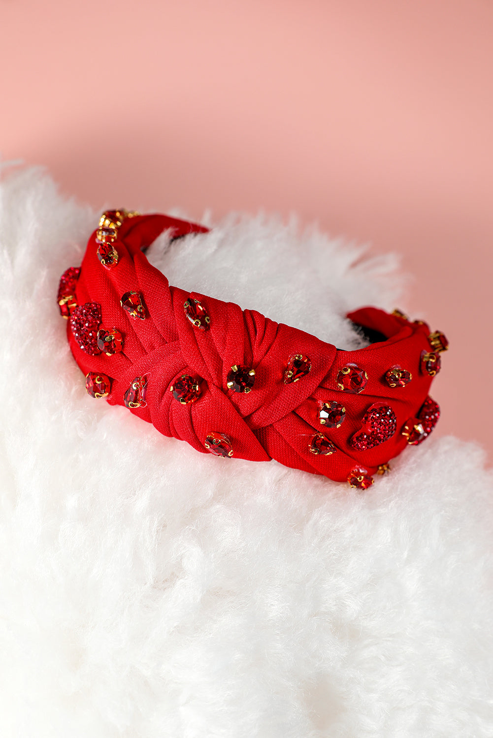 Serre-tête large noué en forme de cœur avec strass et verre
