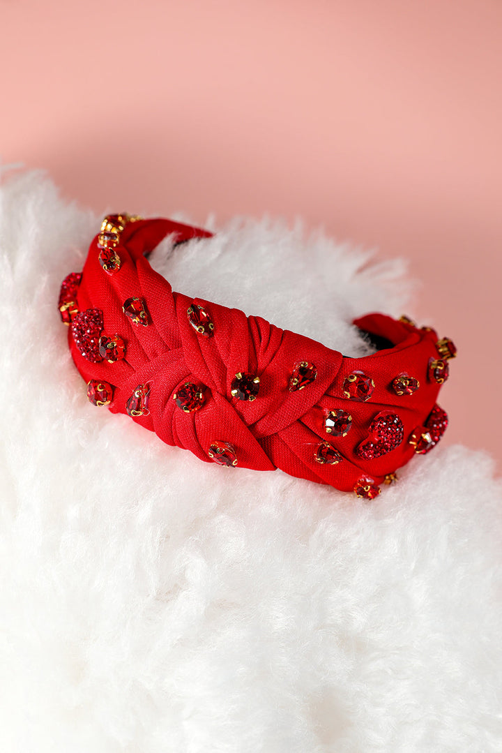 Serre-tête large noué en forme de cœur avec strass et verre