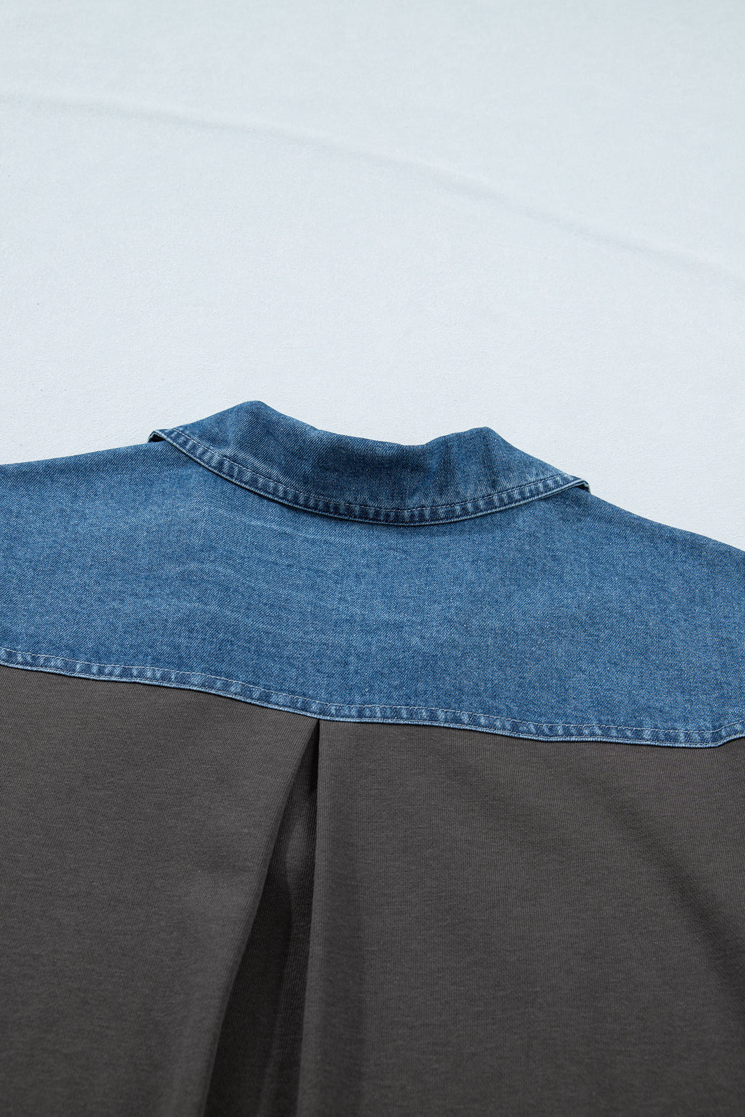 Carbon Grey Color Block Denim Patchwork Polo Collar T Shirt Shift Dress