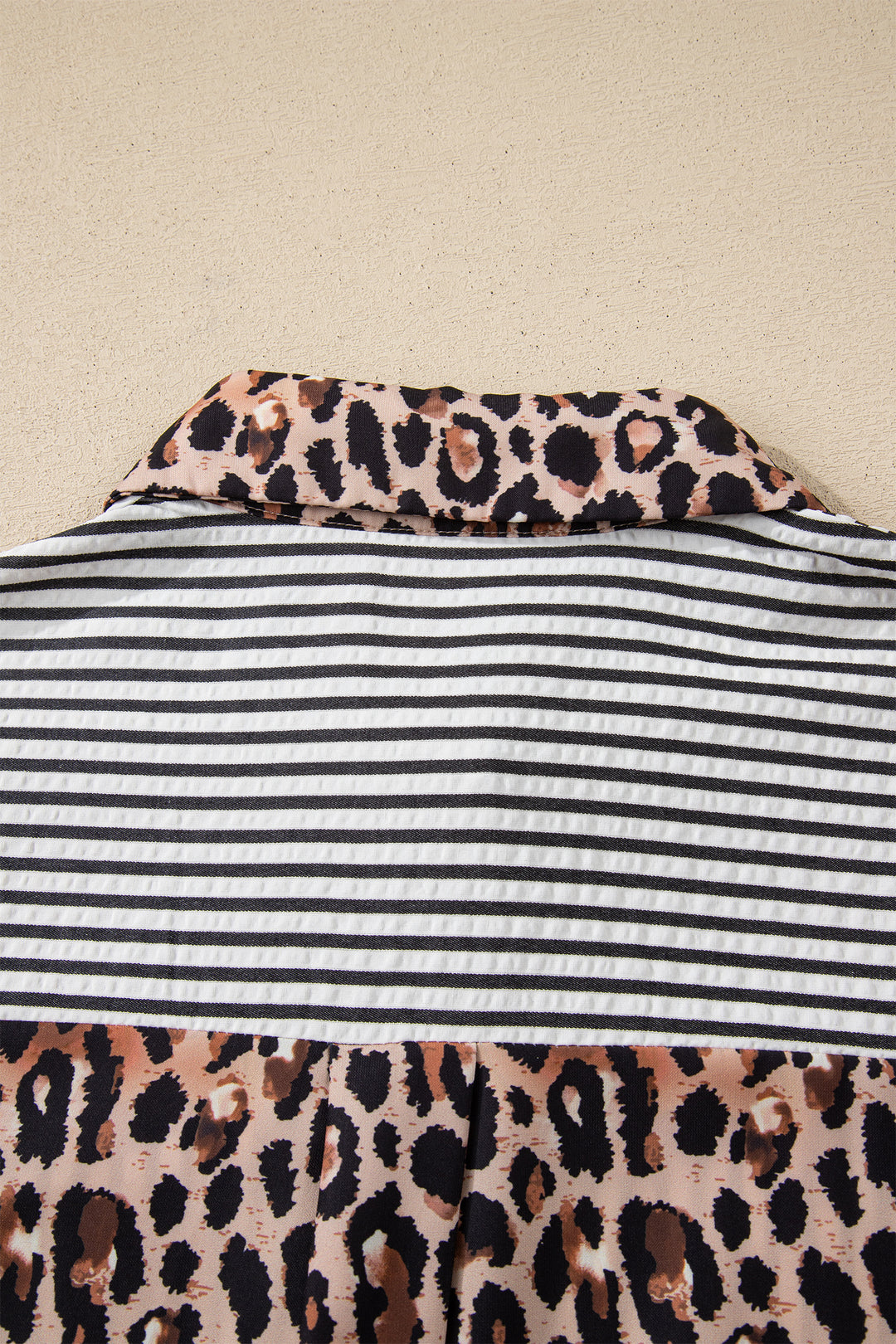 Black Striped Leopard Print Patchwork Button Up Womens Shirt