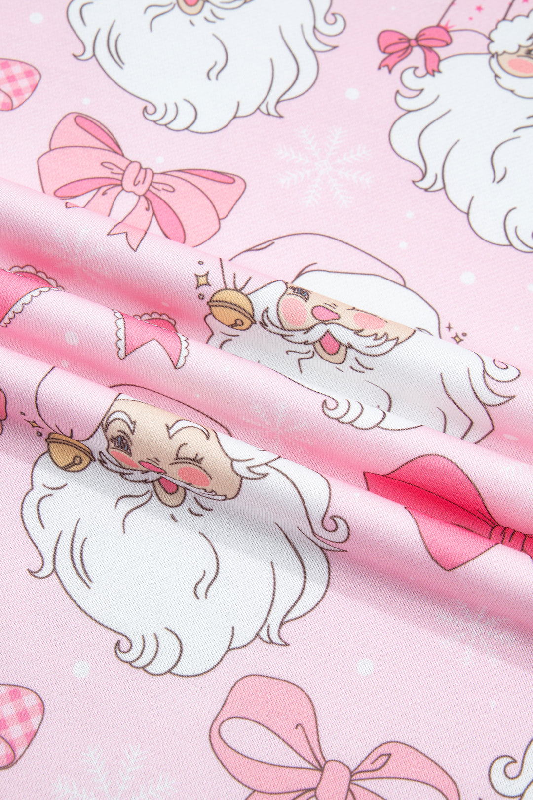 Pink Abstract Santa Print Drop Shoulder High Neck Sweatshirt