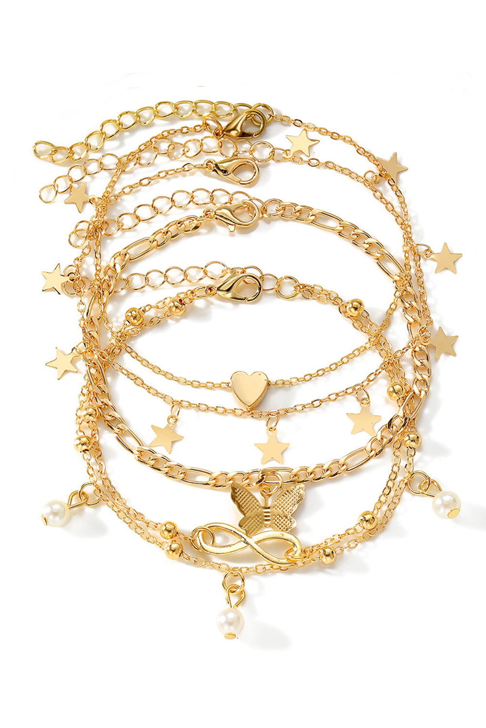 Bracelet de cheville avec pendentif multicouche en forme de papillon et perles