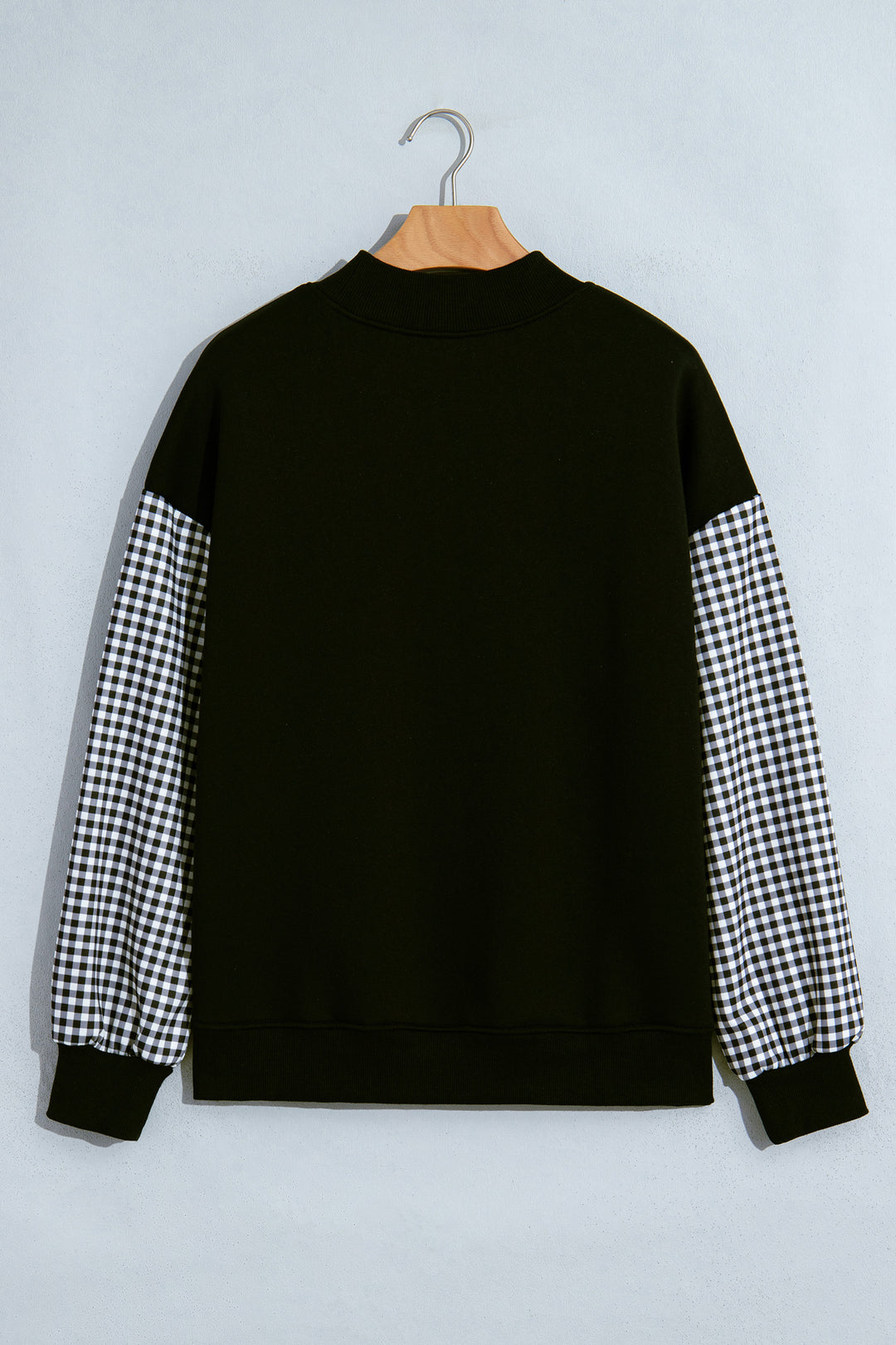 Black Plaid Sleeve Colorblock Loose Tunic Sweatshirt