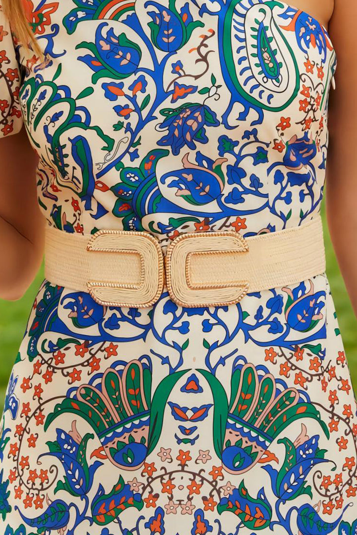 Ceinture large élastique tressée en paille