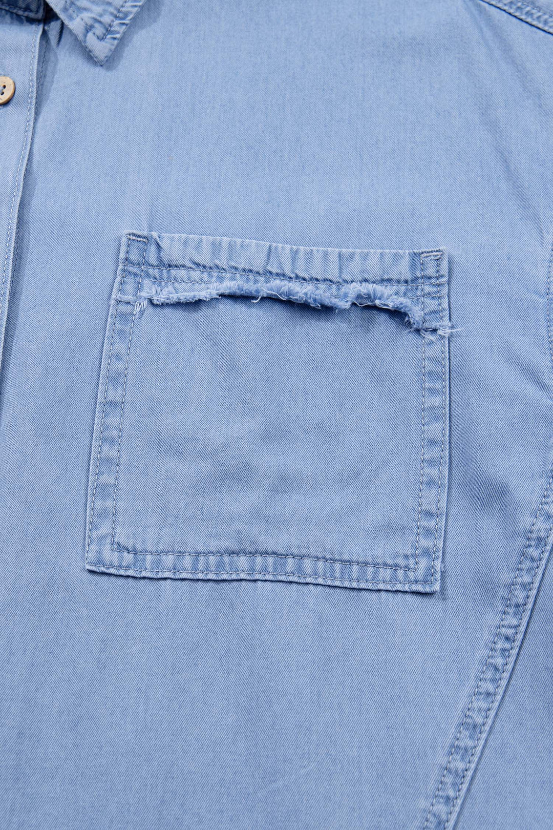 Washed Drop Shoulder Bracelet Sleeve Chambray Shirt