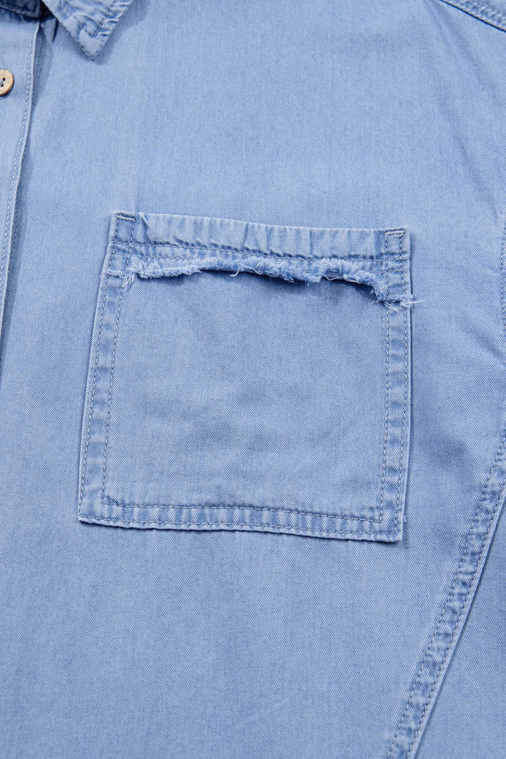 Washed Drop Shoulder Bracelet Sleeve Chambray Shirt