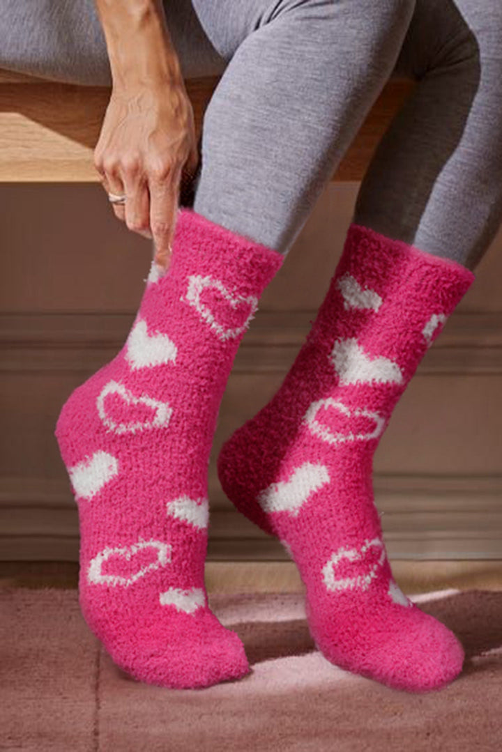 Dicke Crew-Socken aus Korallenfleece mit Herzform-Print