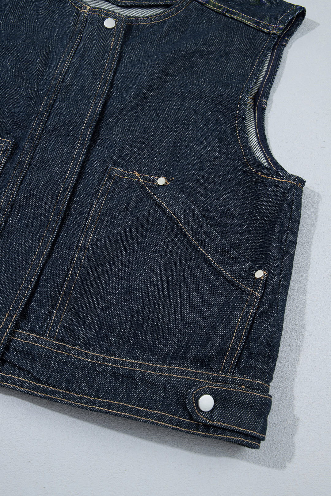 Navy Blue Vintage Denim Zipper Front Cowboy Vest