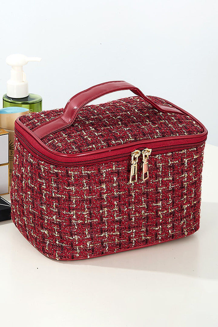 Plaid Zipper Large Cosmetic Bag with Handle