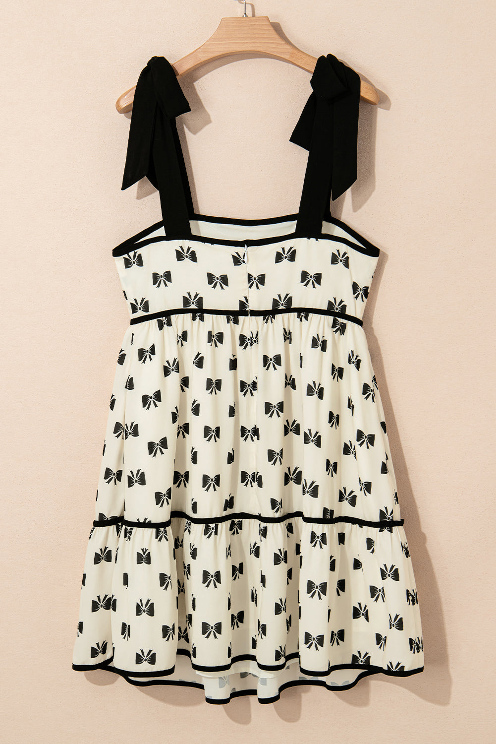 bow knot color contrast trim knotted shoulder mini dress