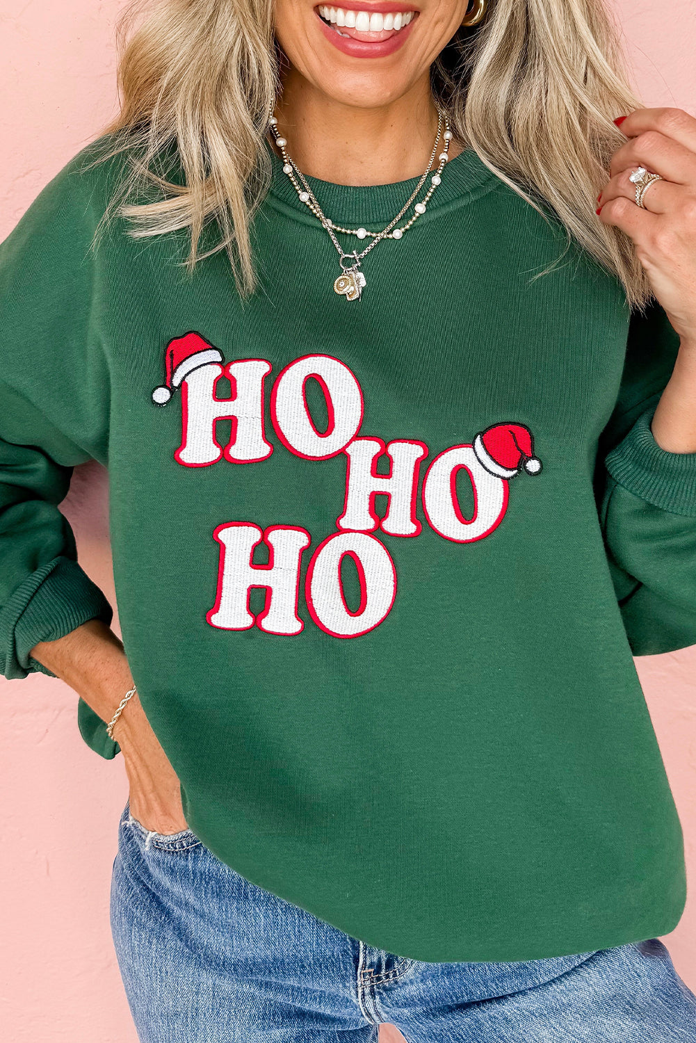 Embroidered Letter Graphic Christmas Fashion Sweatshirt