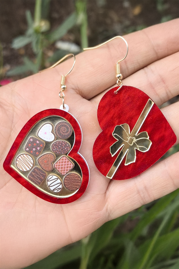 Box of Chocolate Heart Shape Dangle Earrings
