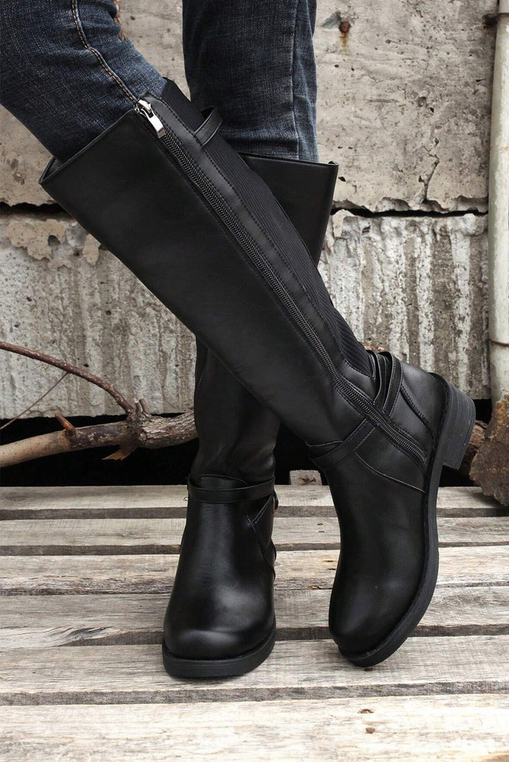 Side Zipper Knee High Chunky Low Heel Boots