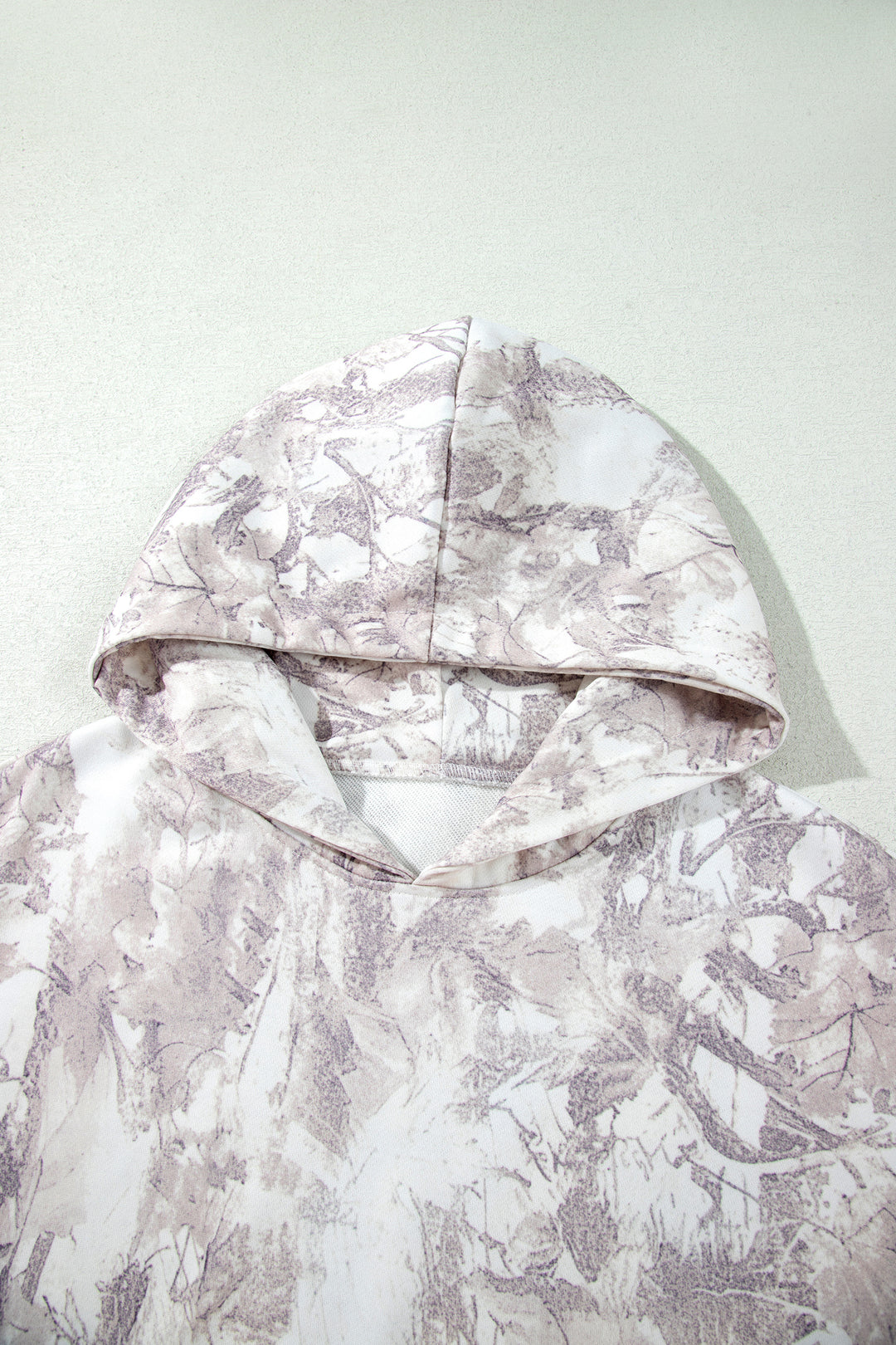 Gray Abstract Print Ribbed Cuffs Hem Long Sleeve Hoodie