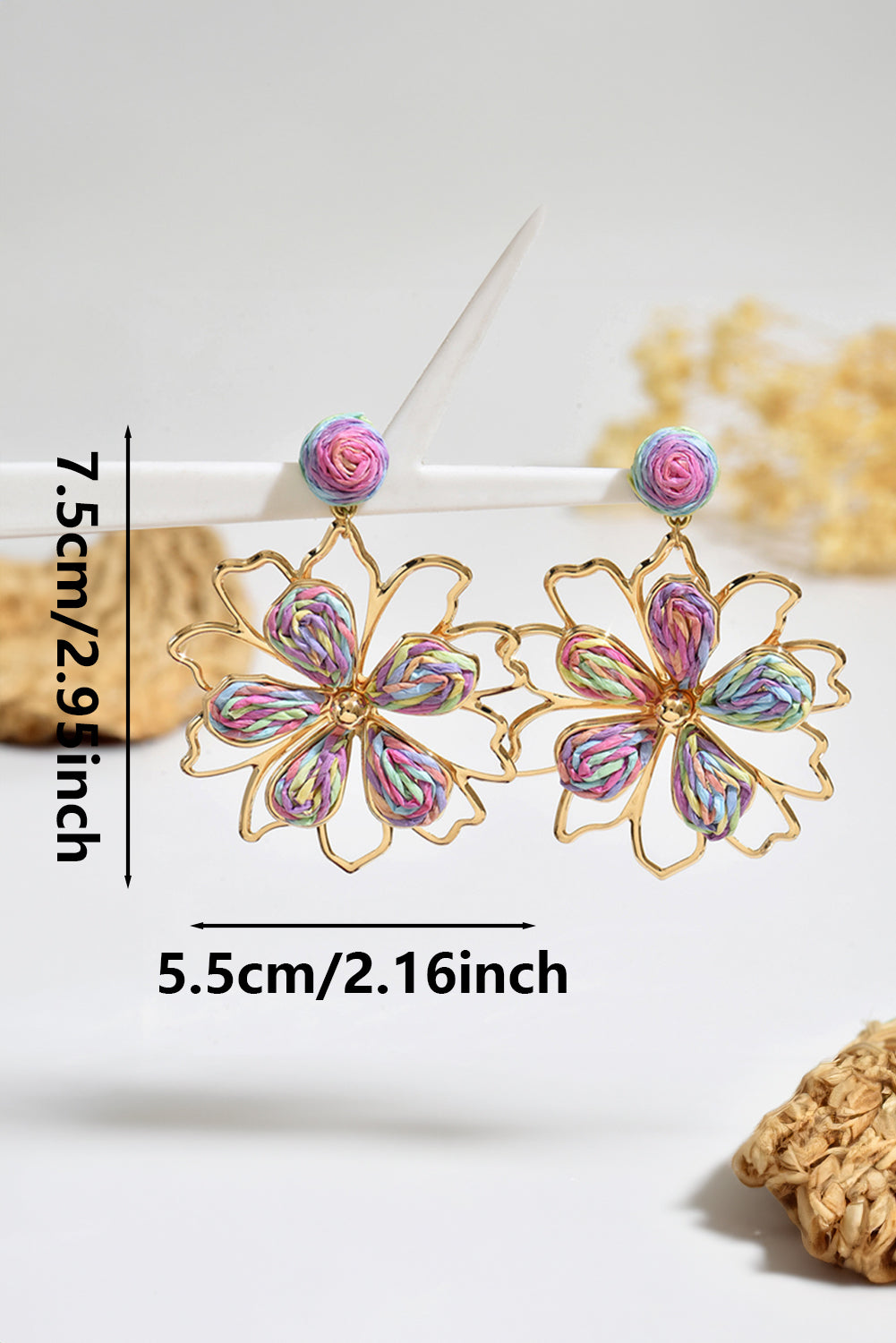 Boucles d'oreilles pendantes en forme de fleur au crochet et tourbillon arc-en-ciel