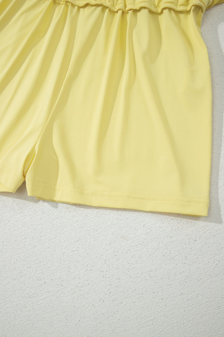 Yellow Cream Drawstring Elastic Waistband Lined Tennis Skorts