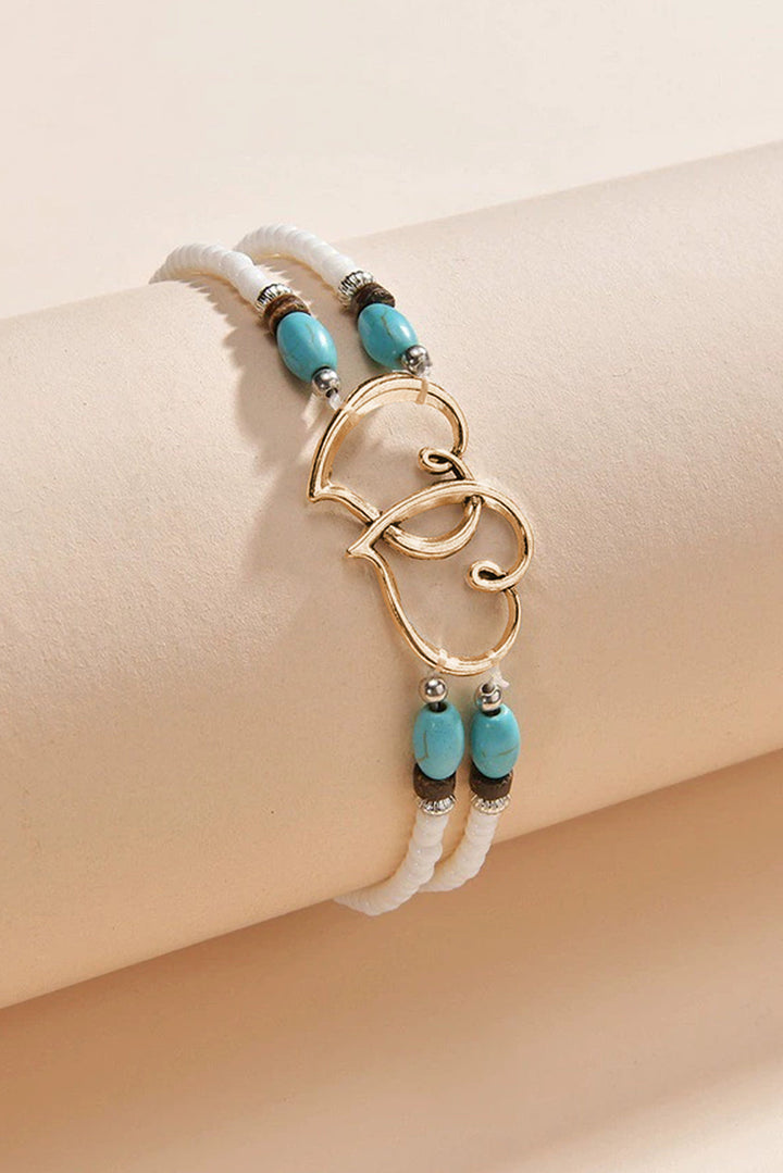 Bracelet de cheville extensible en perles turquoise en forme de cœur style bohème