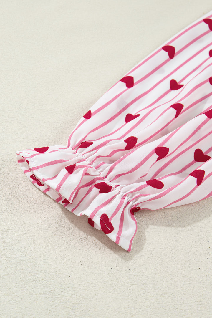 Textured Heart Print Long Flounce Sleeve Shirt