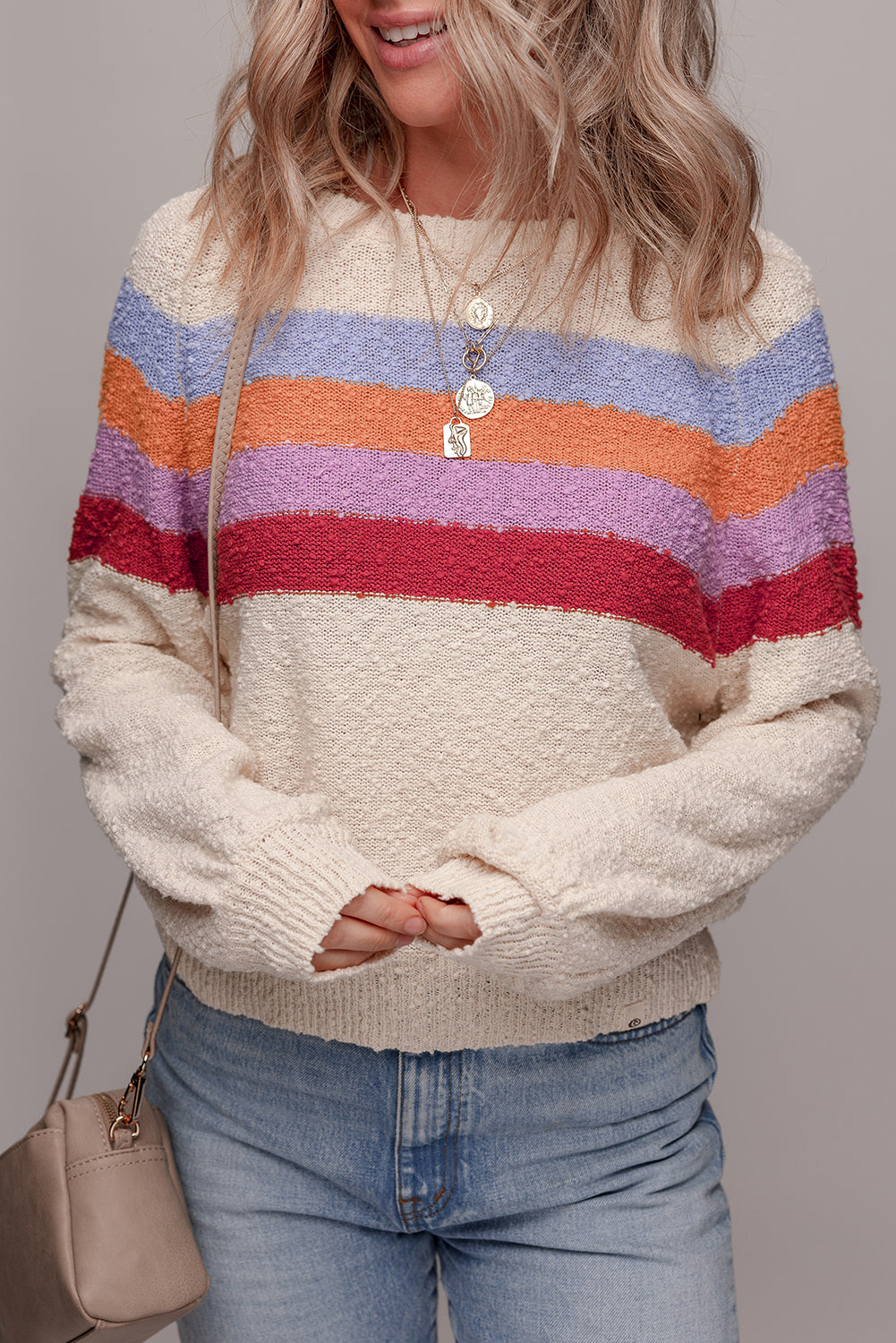 Striped Color Block Loose Sleeve Chic Sweater