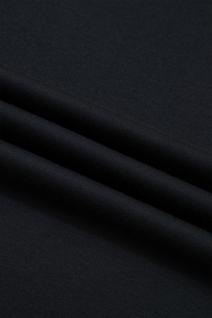 Black Solid Color Dropped Shoulder Long Sleeve Top