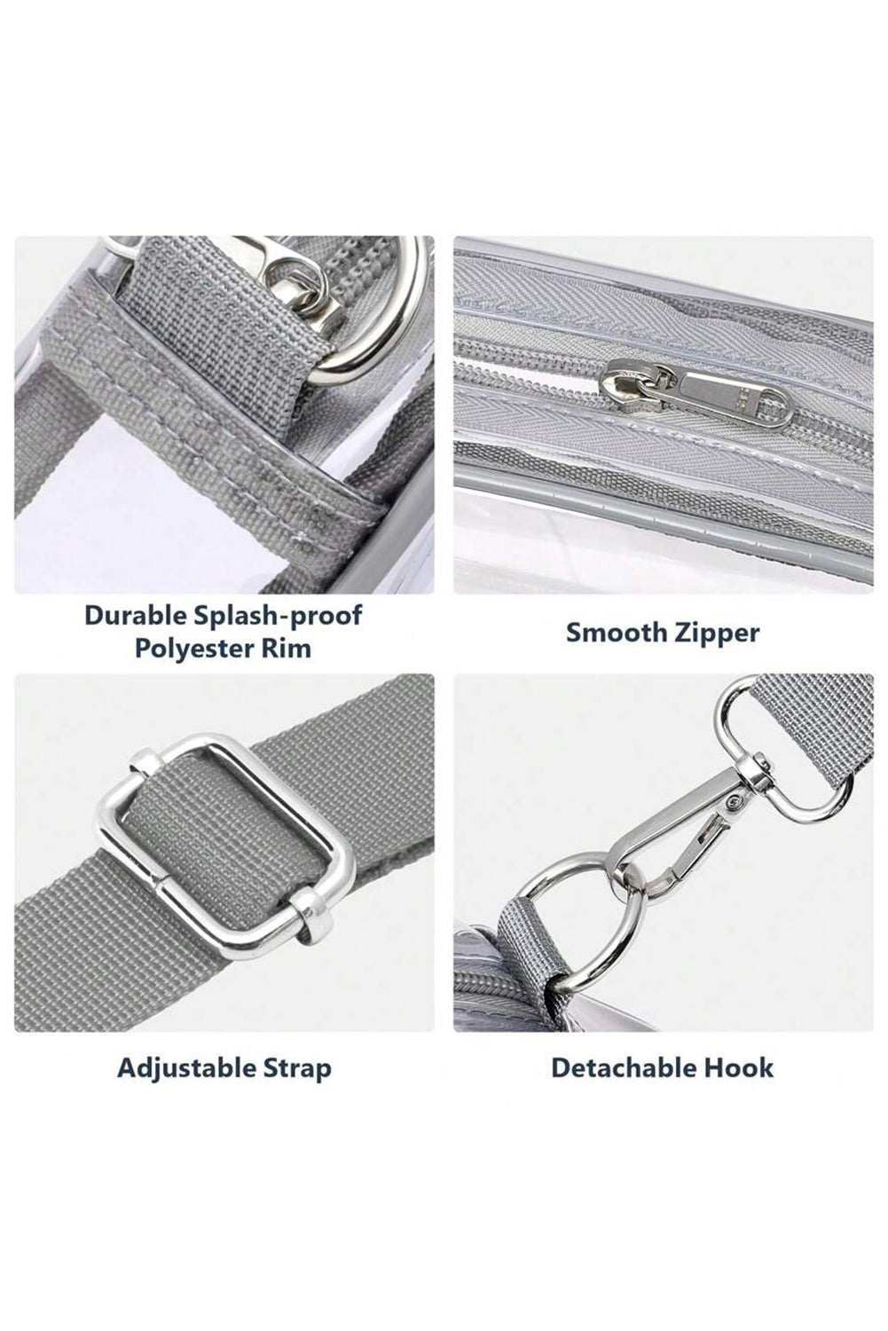 Multi-Pocket Contrast Edge Detachable Strap Clear Shoulder Bag
