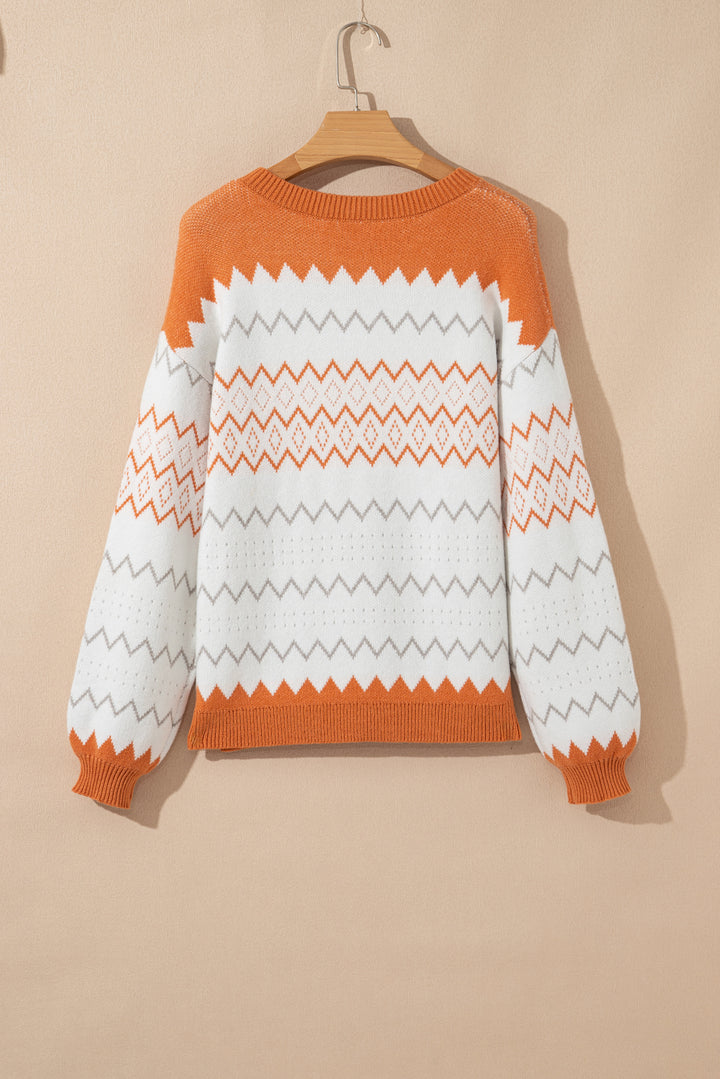 Zigzag Geometric Pattern Knitted Pullover Sweater