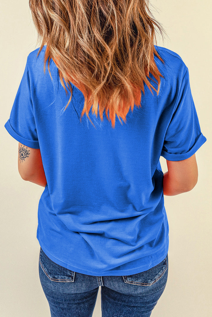 Dark Blue Casual Plain Crew Neck Tee