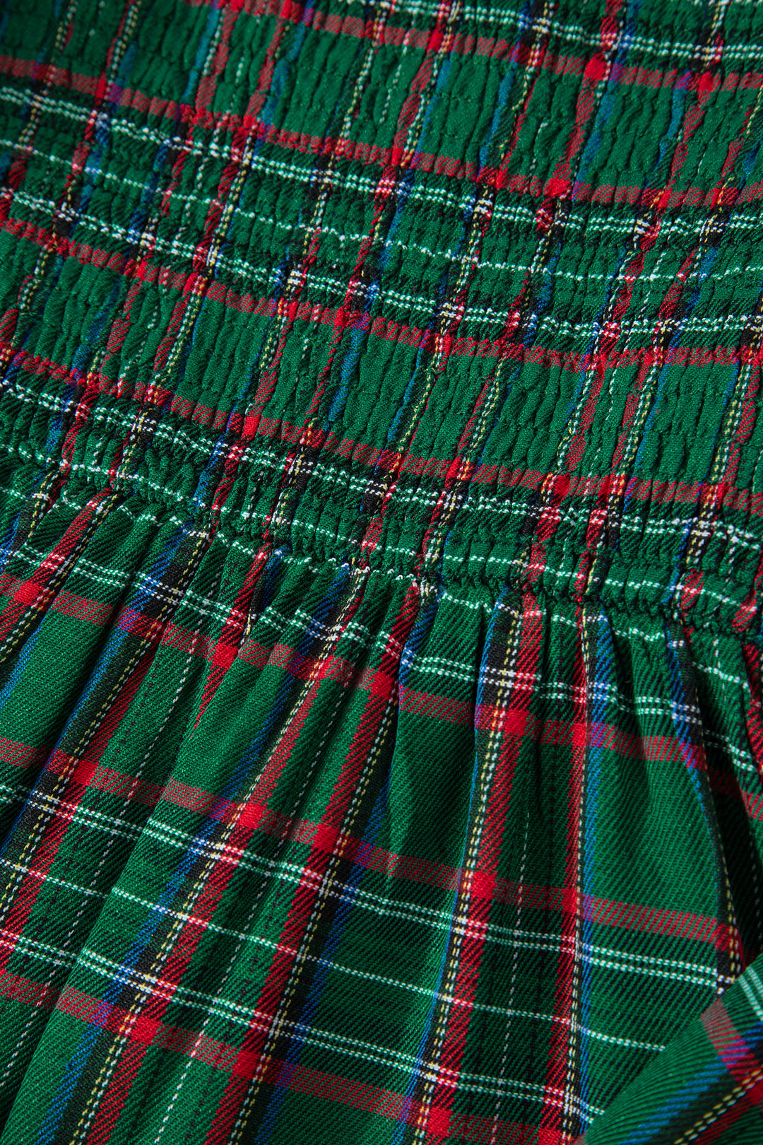 Green Tartan Plaid Square Neck Knot Waist Flared Midi Dress