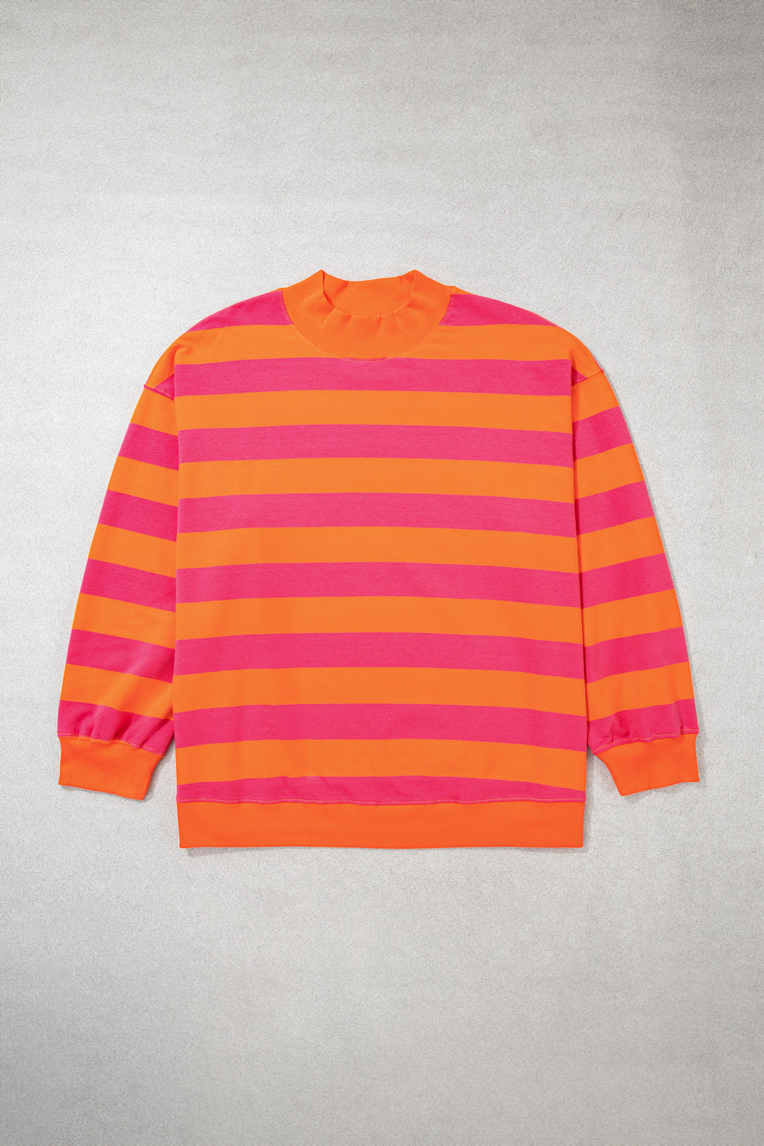 Orange Stripe Ribbed Trim Stand Neck Dropped Shoulder Plus Size Sweatshirt