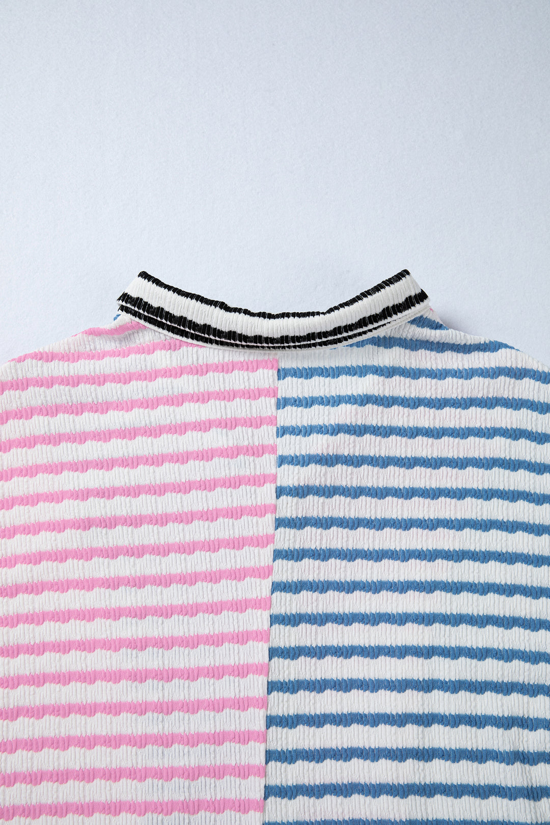 Multicolour Striped Color Block Patchwork Half Zip Drop Shoulder Long Sleeve Top