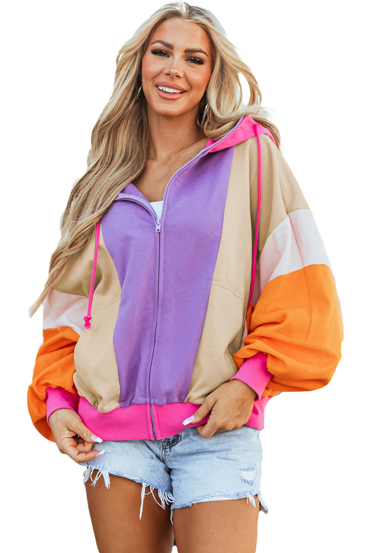 Oversized Colorblock Patchwork Full Zipped Hoodie