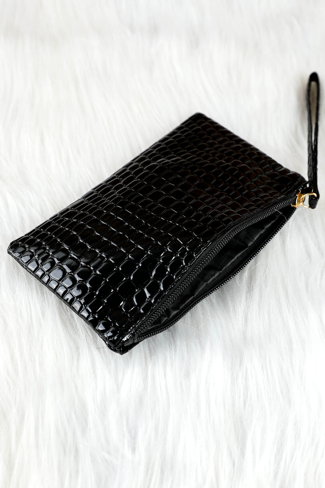Portefeuille à dragonne zippé motif crocodile