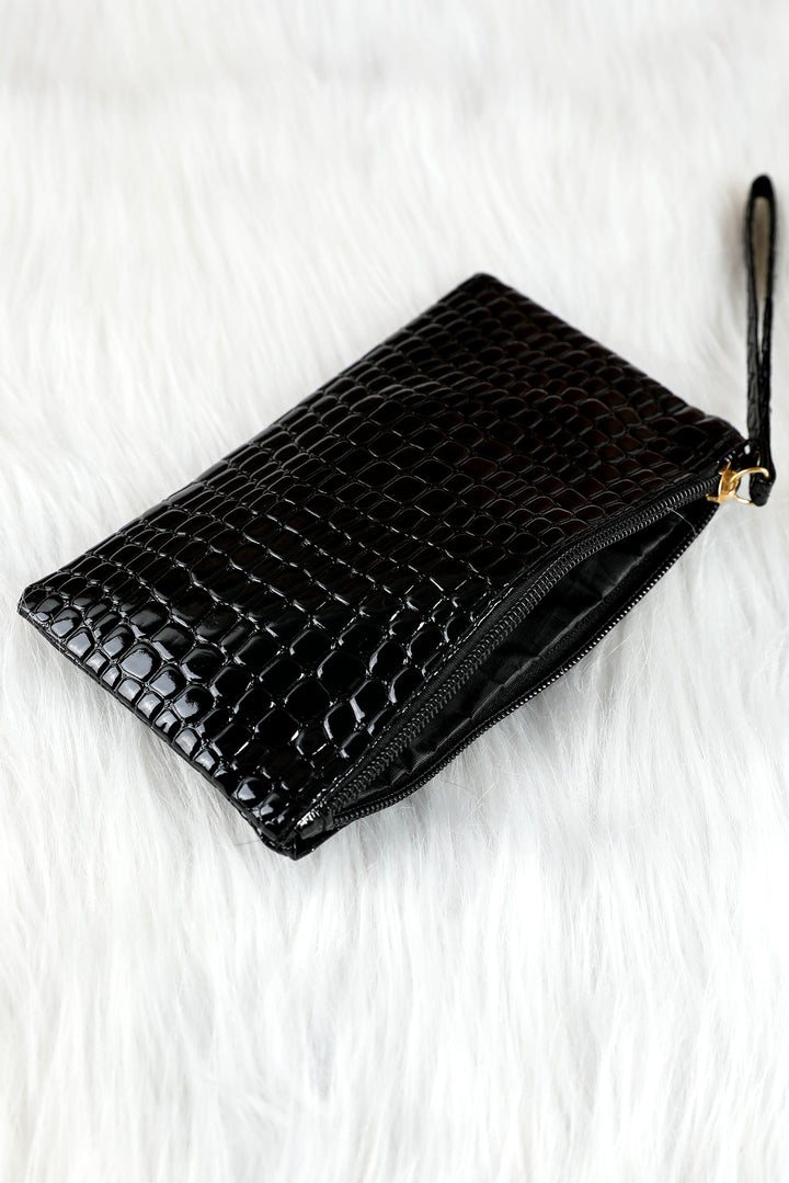 Portefeuille à dragonne zippé motif crocodile
