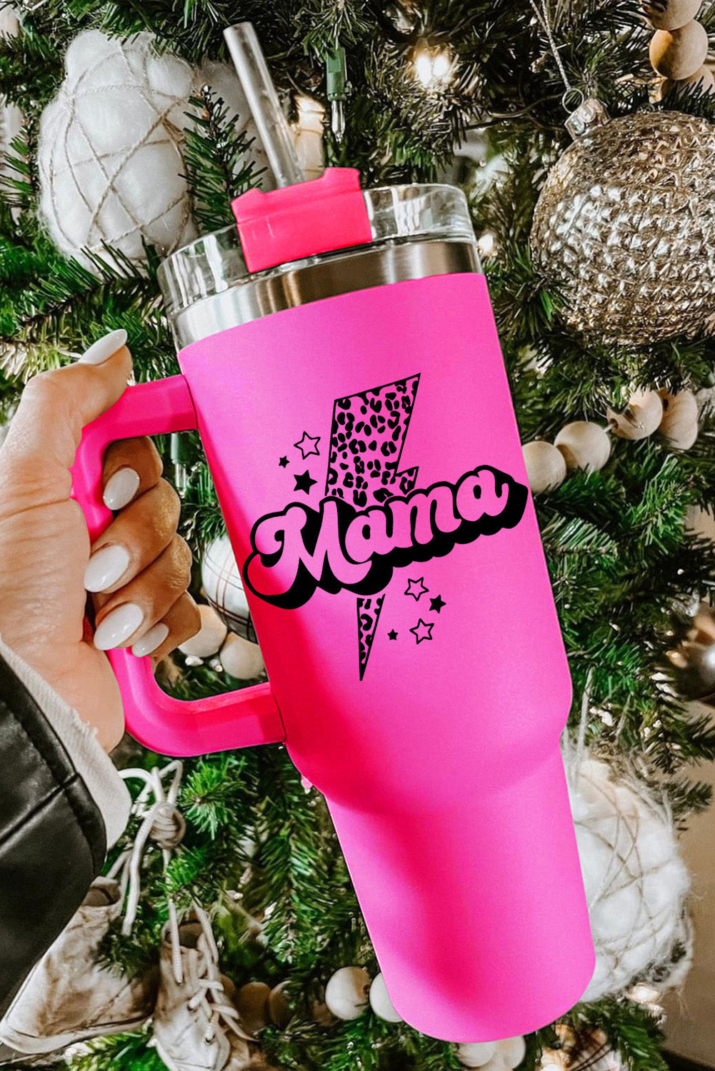 Tasse portable Mama Leopard Lightning avec poignée 40 oz