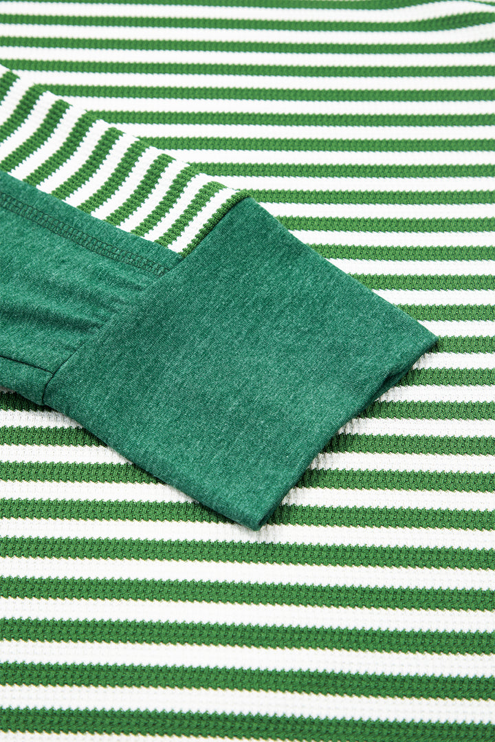 Green Stripe Exposed Seam Patchwork Plus Size Thermal Top