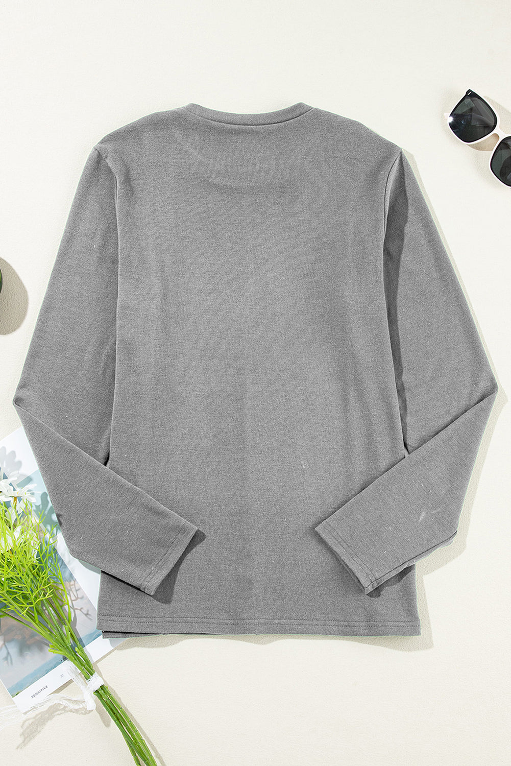 Light Grey Exposed Seam Crew Neck Long Sleeve Top