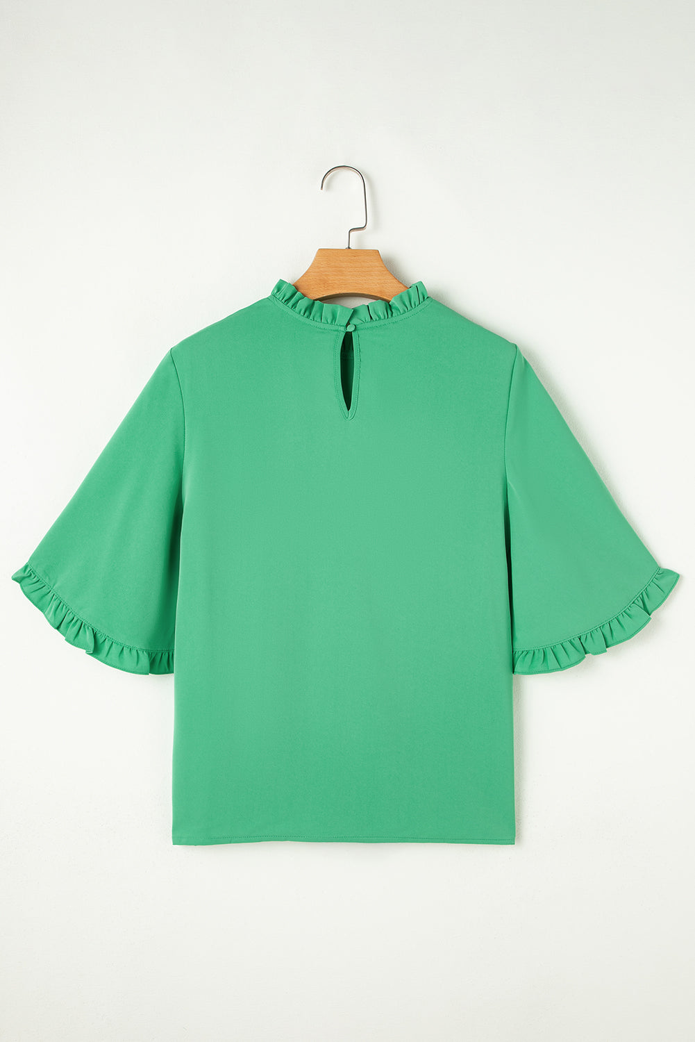 Frilly Round Neck Wide Half Sleeve Blouse