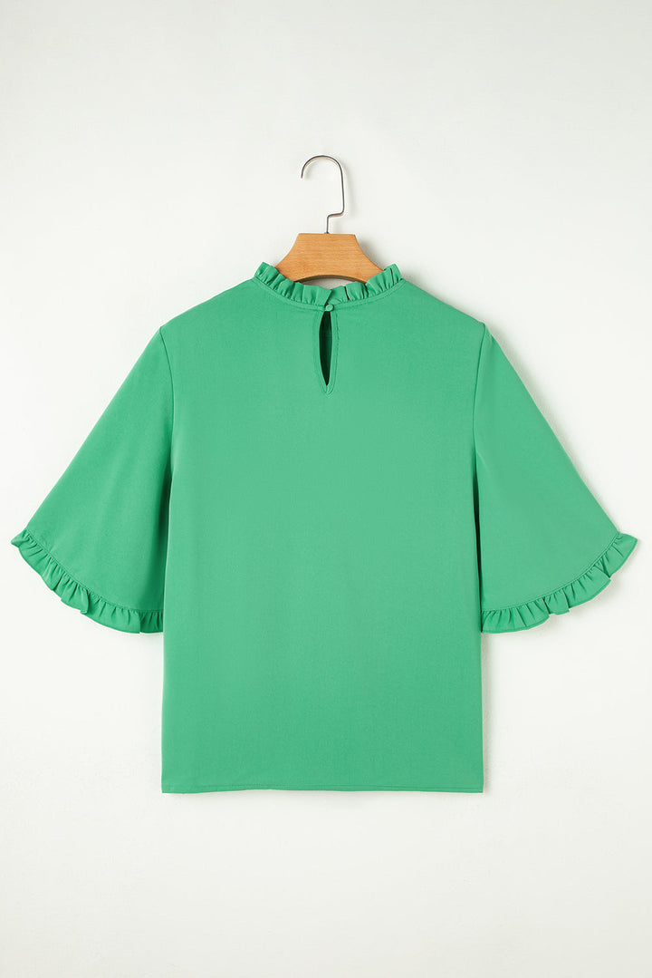 Frilly Round Neck Wide Half Sleeve Blouse