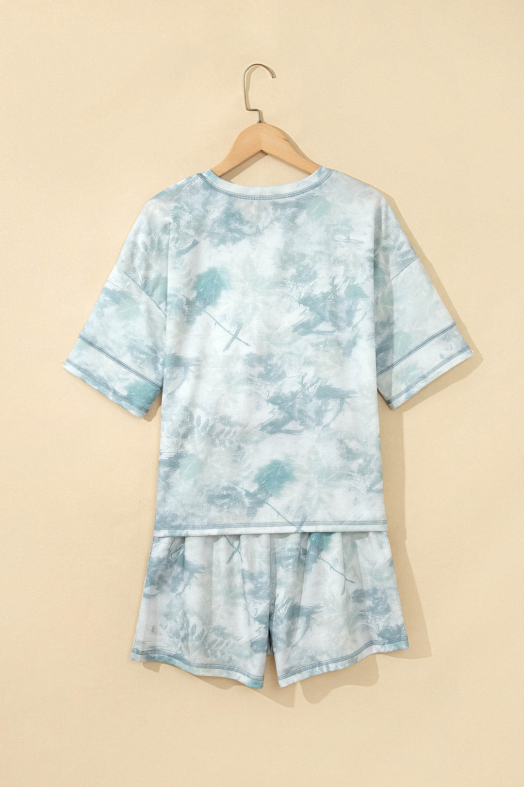 Green Casual Camouflage Short Sleeve Elastic Waist 2pcs Set