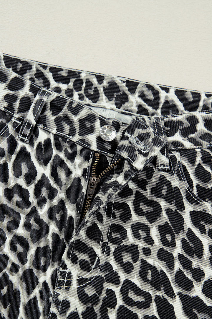 Black Leopard Print Barrel Jeans