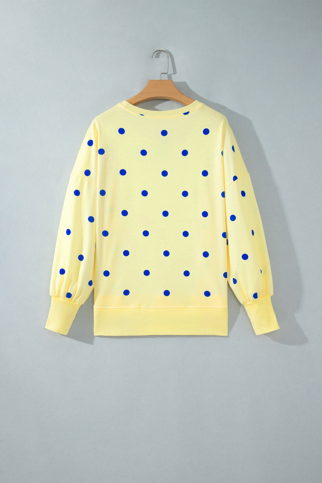 Yellow Polka Dot Loose Long Sleeve Split Hem Pullover Top