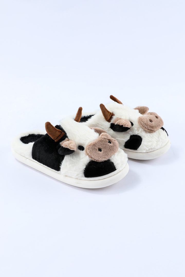 Chaussons en peluche motif vache et animaux de dessin animé