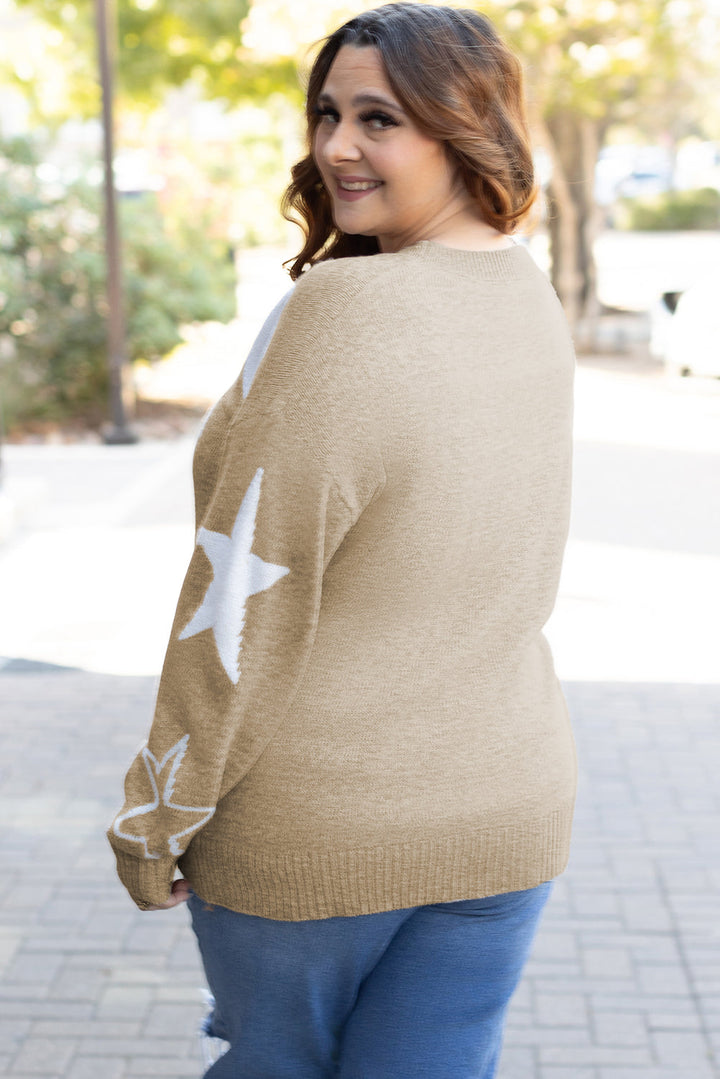 Star Pattern Drop Shoulder Plus Size Sweater
