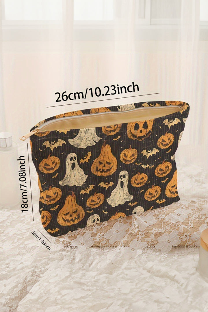 Striped Halloween Pumpkin Ghost Printed Makeup Bag